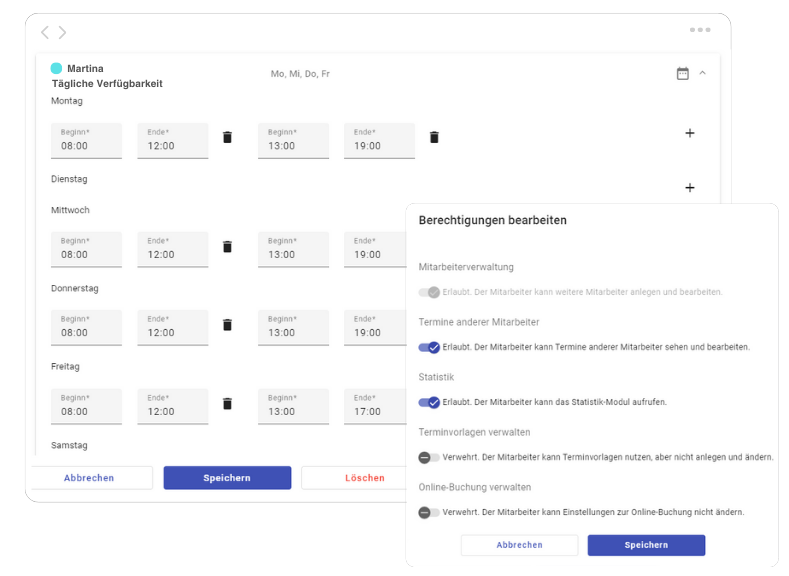 Mitarbeiterverwaltung und Dienstzeiten